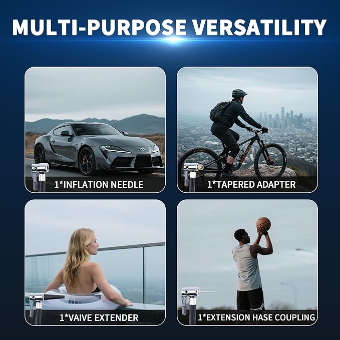 12V Cordless Tire Inflator with LCD Display, 150PSI High Pressure Air Compressor for Car Tires - Fast Charging 22mm Metal Cylinder Pump with Auto Stop, Digital Gauge, LED Light & Dual Power Options