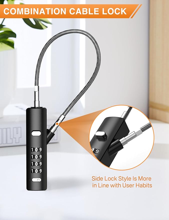 4-Digit Combination Cable Lock with 3 Steel Cables (9"/24"/47") - Secure Reset Only with Current Code - for Bike, Luggage, Gate, Shed, Cabinet - Black, 2 Pack