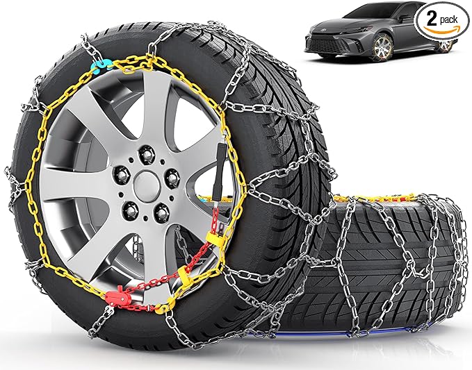 Snow-Chains Easy Install Tire-Chains, One-Pull Fit Design Tire Snow Chains for Passenger Cars, Sedan, SUVs, Emergency Winter Tire Traction Car Tires 185 195 205 215 - Set of 2 (KN80)