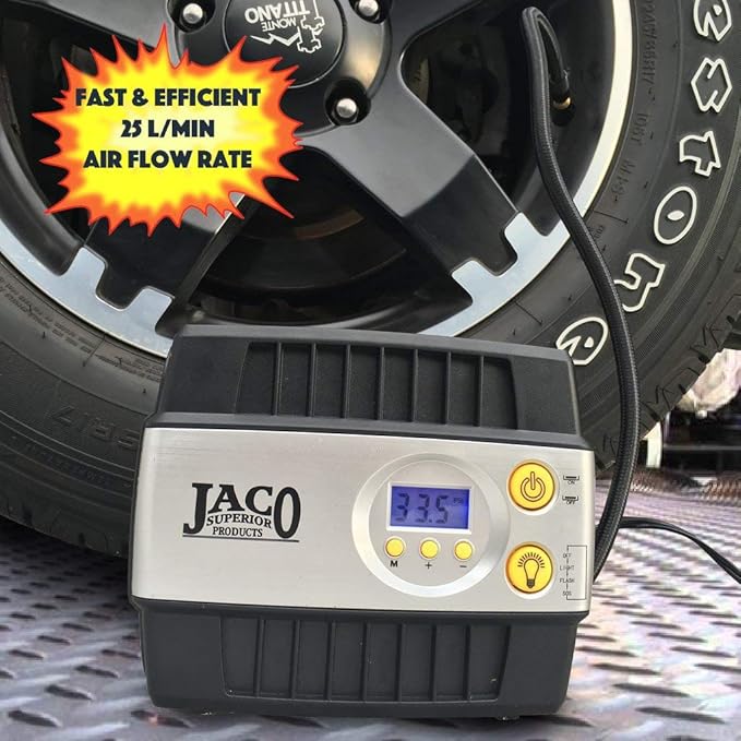 JACO SmartPro 12V Tire Inflator Air Compressor - Portable Automatic Digital Tire Pump (Max 100 PSI, 12-volt DC)