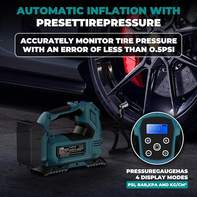 Cordless Tire Inflator Air Compressor for Makita 18V Battery, 160PSI Portable LED Light Handheld Air Pump with Digital Pressure Gauge for Cars Motorcycles Bikes Sport Balls(Battery Not Included)