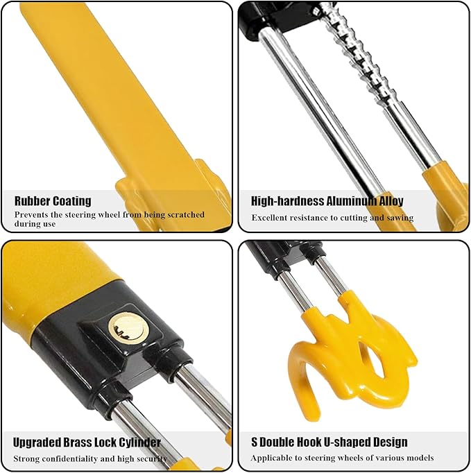 Steering Wheel Lock for Cars, Heavy Duty Security Anti-Theft Device, Adjustable Anti Theft Car Lock with Double Hooks Universal for Vehicle Truck with 2 Keys