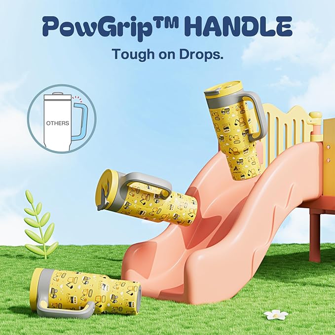 24 oz Stainless Steel Cup with Handle for Preschooler: BPA-Free, Lid with Straw, Easy to Clean, Car Cupholder Friendly, Insulated Tumbler for Playtime, Sports, Summer Camp, Vacation, Gift (Dig It Up)