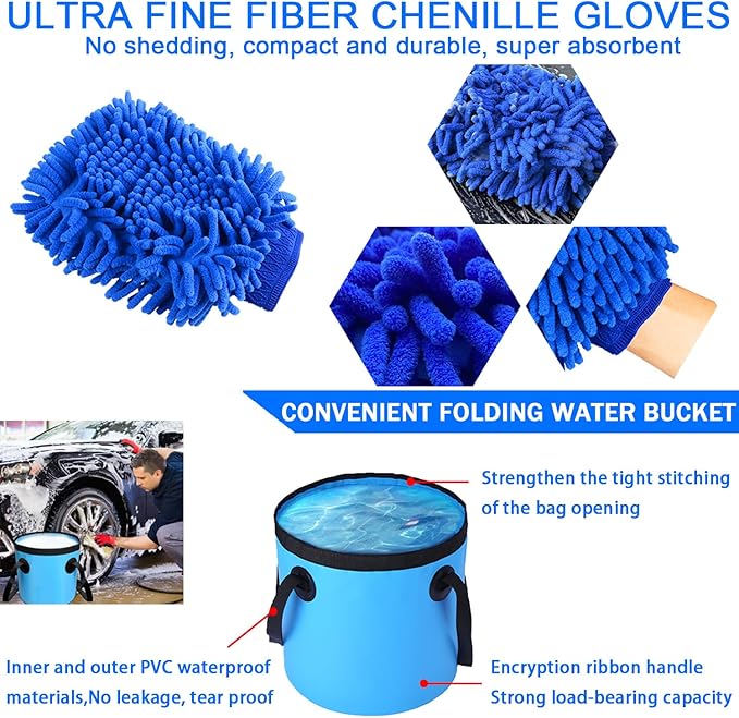 37Pcs Car Wash Kit Cleaning Kits with Foam Gun Sprayer Bucket Towels Tire Brush Wash Mitt Sponge Duster Brush Car Wash Detailing Kit is Complete Car Care Tools