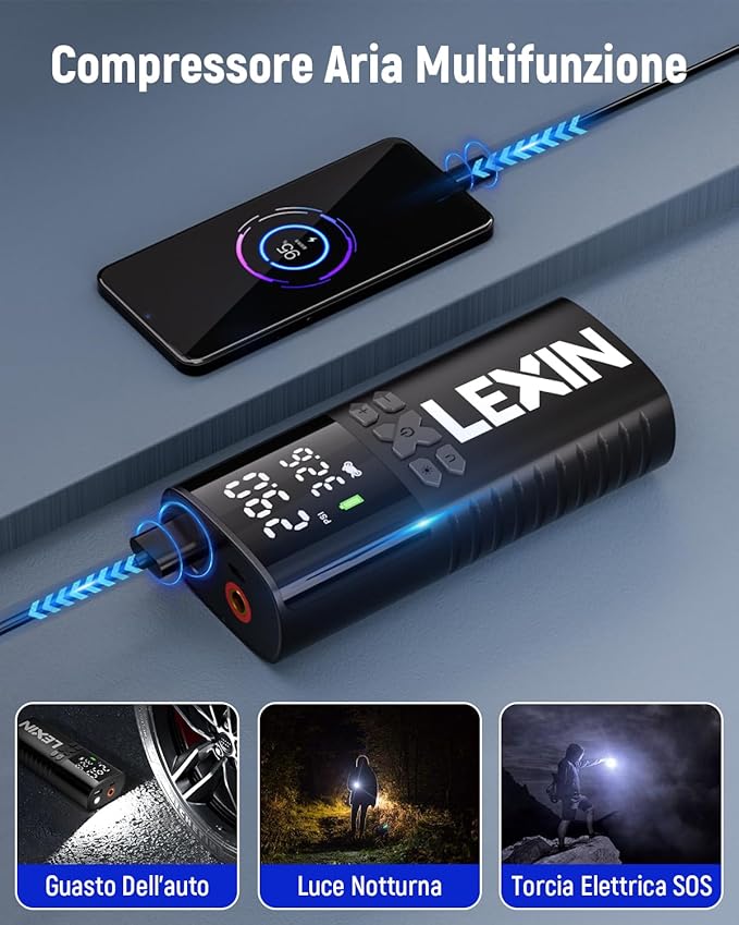 LEXIN P4 Tire Inflator Portable Air Compressor, 150PSI Electric Air Pump for Car Tires, w/Pressure Gauge&LED Light, 4000mAh Cordless Smart Pump for Car/Motorcycle/Bike/Bicycle/Scooter/Ball/Inflatable
