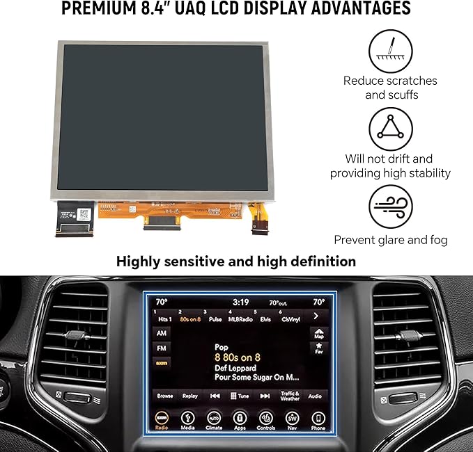 TDO-XGA084 Upgraded Digitizer for 8.4” Uconnect 4 4C UAQ Jeep Dodge RAM Chrysler 2018-2023 LCD Touch Screen Radio Navigation Display Monitor TDO-XGA0840 68388570AB, No Glue, Easy Install