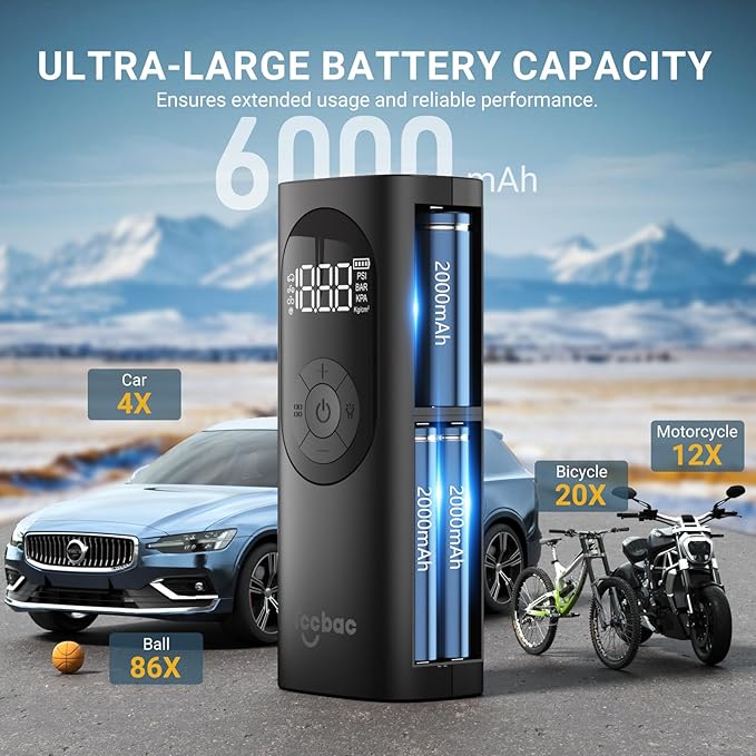 Tire Inflator Portable Air Compressor for Car with 12 AC/DC Power Adapter Kit