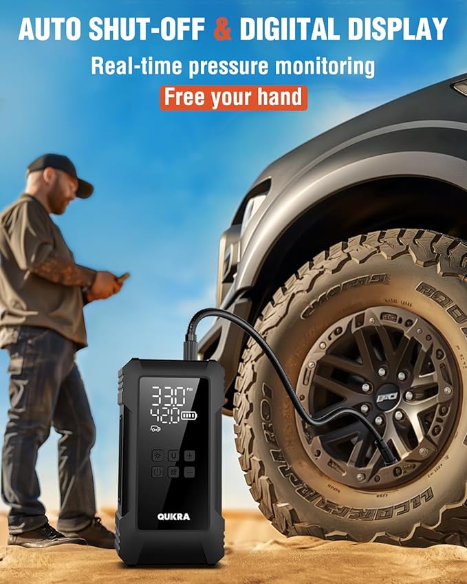 NW08 Tire Inflator Portable Air Compressor for Heavy-duty Vehicle, Dual Cylinder Cordless Air Pump for Car Tires with 12000mAh Battery Capacity, 4× Faster 150PSI Car Tire Pump for SUV, Truck, Pickup