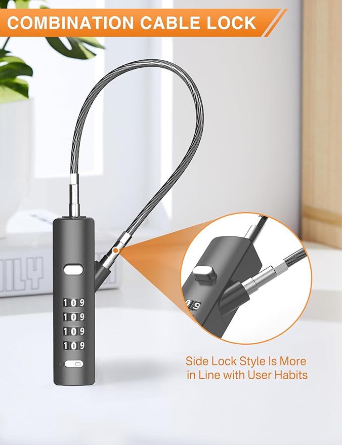 4-Digit Combination Cable Lock with 3 Steel Cables (9"/24"/47") - Secure Reset Only with Current Code - for Bike, Luggage, Gate, Shed, Cabinet - Gun Grey, 1 Pack