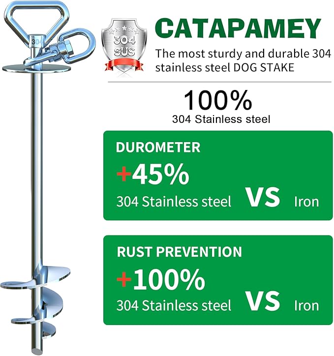 Dog Tie Out Stake,360° Swivel Dog Run Stake - 304 Stainless Steel Stake,Runner for Yard,Use Any Tie Out Cable or Yard Leash-Up to 200 lbs-for Outdoor Camping
