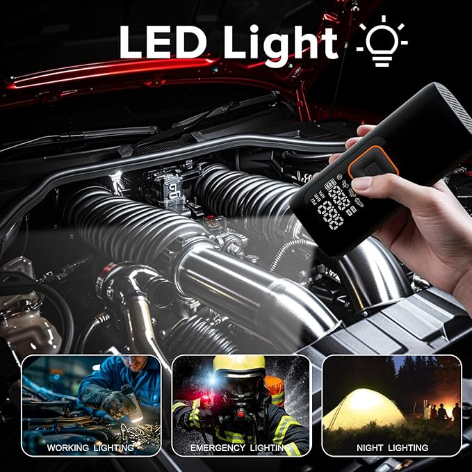 200PSI Tire Inflator Portable Air Compressor, Digital Tire Pump, Cordless Air Pump for Car Tires, Auto Shutoff, LED Light, Electric Air Compressor for Cars, SUV, Motorcycles, Bikes, Gifts for Men