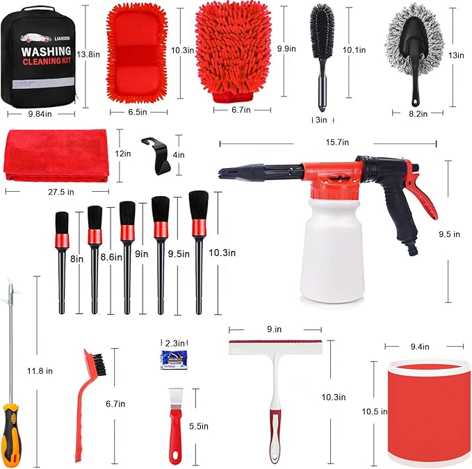 Car Wash Kit - Car Cleaning Kit,Car Wash Kit with Foam Gun, Microfiber Sponge and Towels,Tire Brush, Collapsible Bucket,Car Wash Foam Gun