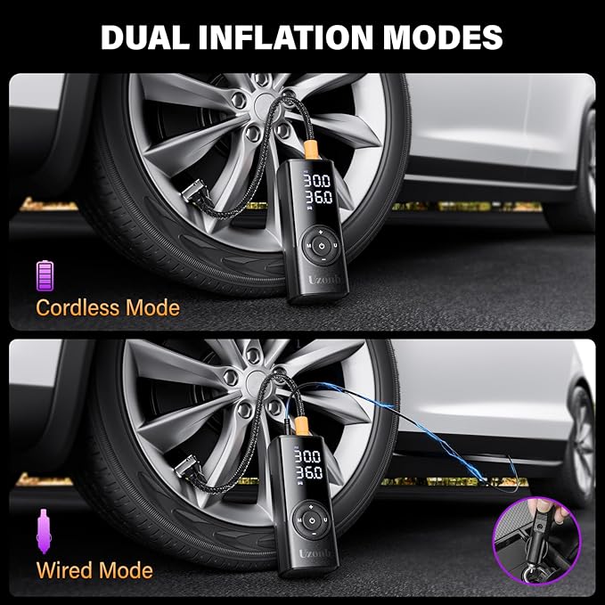TM-A Tire Inflator Portable Air Compressor - 12V Car Tire Air Pump Portable with Pressure Gauge - One Minute Fast Inflation, Ideal for Car, Motorcycle, Bicycle and More