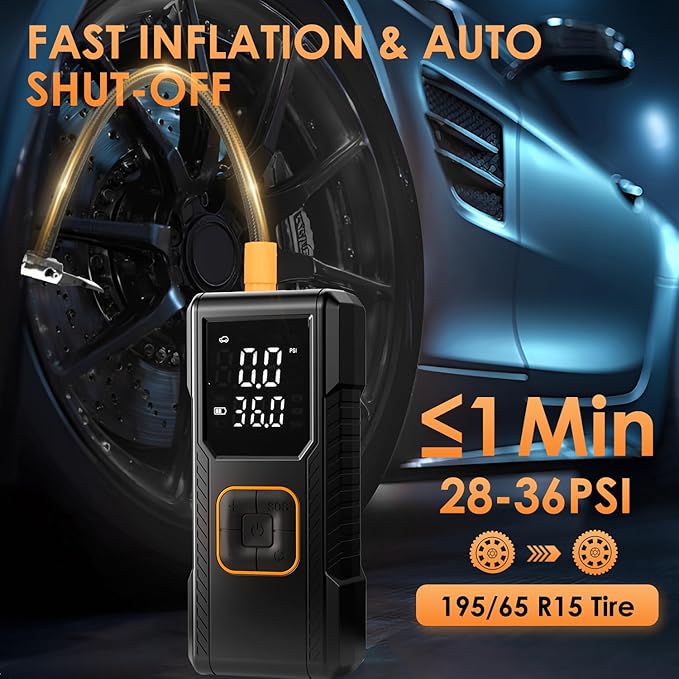 Tire Inflator Portable Air Compressor, 150PSI Cordless/12V DC Air Pump for Car Tires with Pressure Gauge, Auto Shut-Off, LED Light, 4X Faster Tire Inflator Bike Pump for Car, Motorcycle, Bike, Ball
