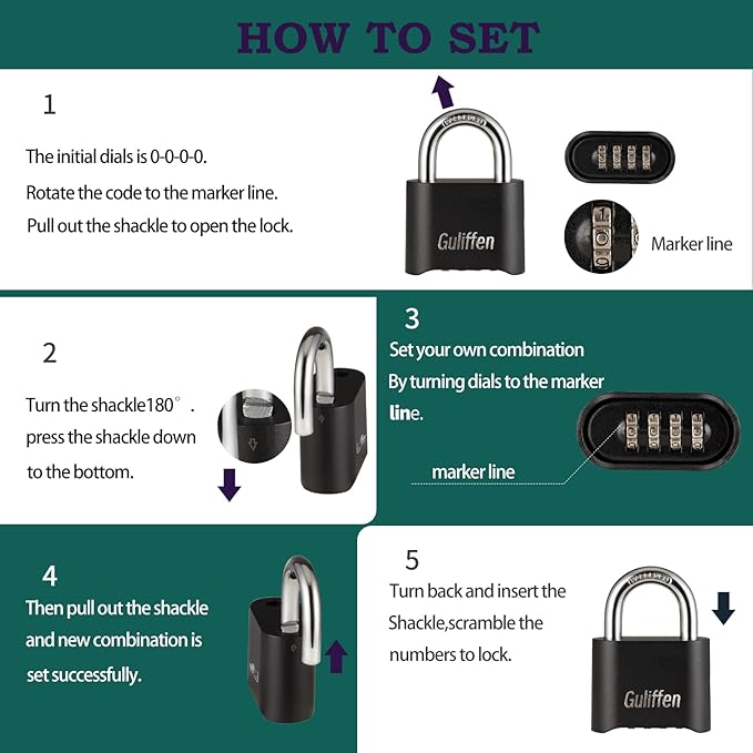 7 Pack Combination Lock 4 Digit Locks with Code Outdoor Weatherproof Padlock, Locks of Metal for Gate, Shed, Storage Unit (Black)