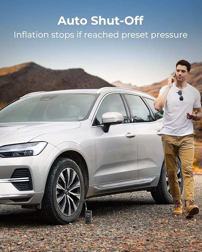 Syncwire Tire Inflator Portable Air Compressor - 150PSI 2X Faster Inflation Smart Air Pump for Car Tires [Extra-Large LCD] with Digital Pressure Gauge, Auto Shut-Off for Car, Motorcycle, Bike & Balls