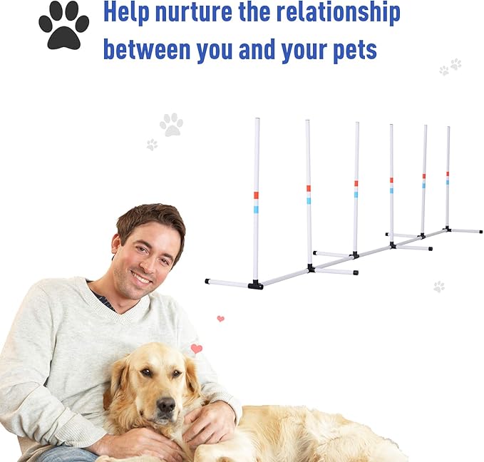 PawHut Adjustable Dog Agility Training Obstacle Set with Weaves Poles and Storage Bag