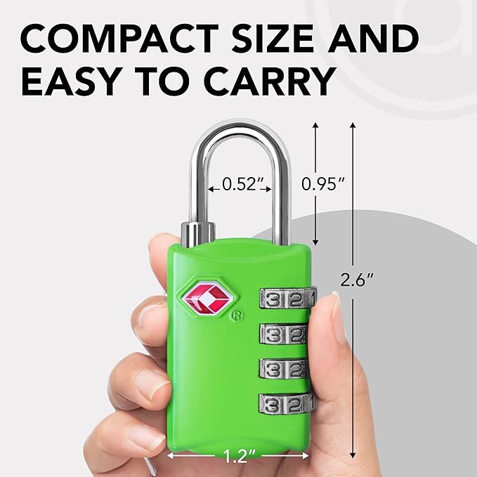 TSA Locks for Luggage, 2-Pc Durable Steel Padlock, Keyless Easy to Read 4-Digit Combination Lock for Backpacks, Travel Suitcases, Toolbox, Filing Cabinets, Baggage & Gym Locker, Green