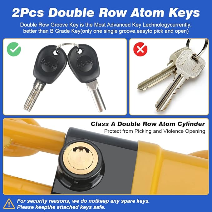 Car Steering Wheel Lock Anti-Theft Device,Yellow Car Lock Steering Wheel Lock Heavy Duty Anti Theft Car Device with Key