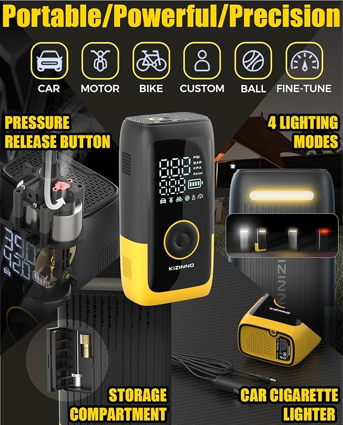 Tire Inflator Portable Air Compressor, Ultra Fast Dual-Cylinder Air Pump for [Pickup Truck & Large Car Tires] with Fine-Tune Mode, Pressure Gauge, 12000mAh&45W Fast Charge fits MPV, SUV, Cars, Motor