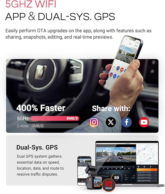 Vantrue E1 Pro 4K Mini Dash Cam Front, STARVIS 2 PlatePix HDR Night Vision Car Camera, Built-in 5G WiFi GPS, 1.54'' IPS Screen, Voice Control, 24/7 Buffered Parking Mode, Support 1TB Max