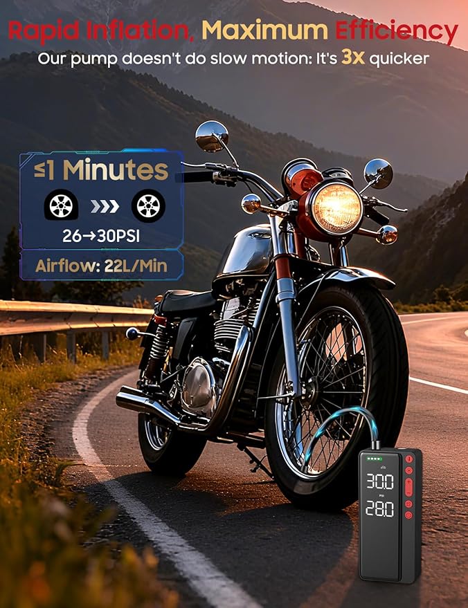 Tire Inflator Portable Air Compressor, 10000mAH&150PSI Smart APP Cordless Air Pump For Car Tires, Built-in Accessories Storage, Bike Pump with Digital Gauge&LED Light for Motorcycle, Ball