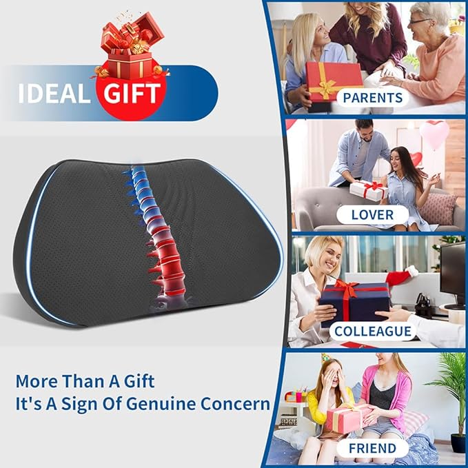 Lumbar Support Pillow for Car Seat, Office Chair Leather Memory Foam Lower Back Cushion for Back Pain Relief Improve Posture, Ergonomic Back Rest for Gaming Chair, Black, 1PC