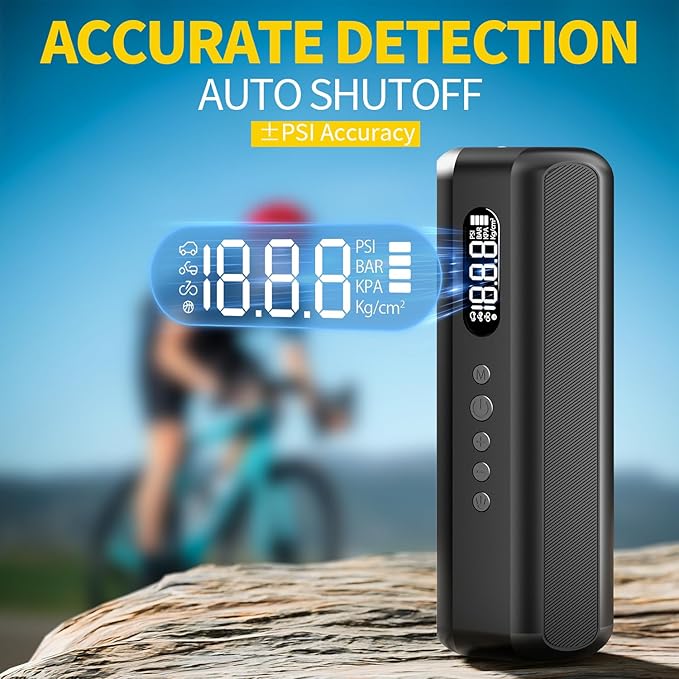 Tire Inflator Portable Air Compressor 150PSI Air Pump for Car Tires - Portable Bike Pump with LED Light, Presta Valve, Storage Bag