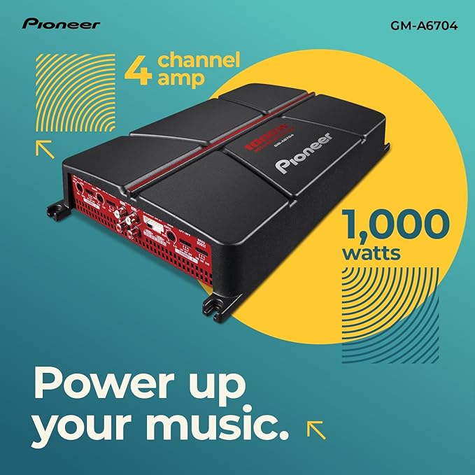 Pioneer GM-A6704 4-Channel Car Amplifier – 1000W Max, Class AB, Bridgeable Design, Bridgeable, High-/Low-Pass Filters