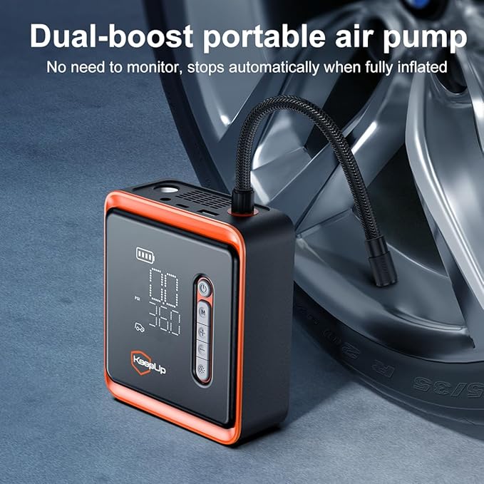 Tire Inflator Portable Air Compressor - 150 PSI Cordless Tire Pump with 10000mAh Rechargeable Battery & Emergency Light Air Pump for Car Tires Ebike Motorcycles Bicycles Balls W/Tire Gauge Pressure