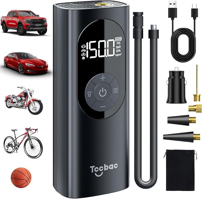 Tire Inflator Portable Air Compressor for Car with 12 AC/DC Power Adapter Kit