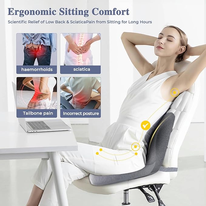 Seat Cushion for Truck Driver, Memory Foam Truck Seat Cushion with Adjustable Strap – Ergonomic Back Support & Sciatica Relief for Long Drives, Semi Truck Accessories, Light Gray