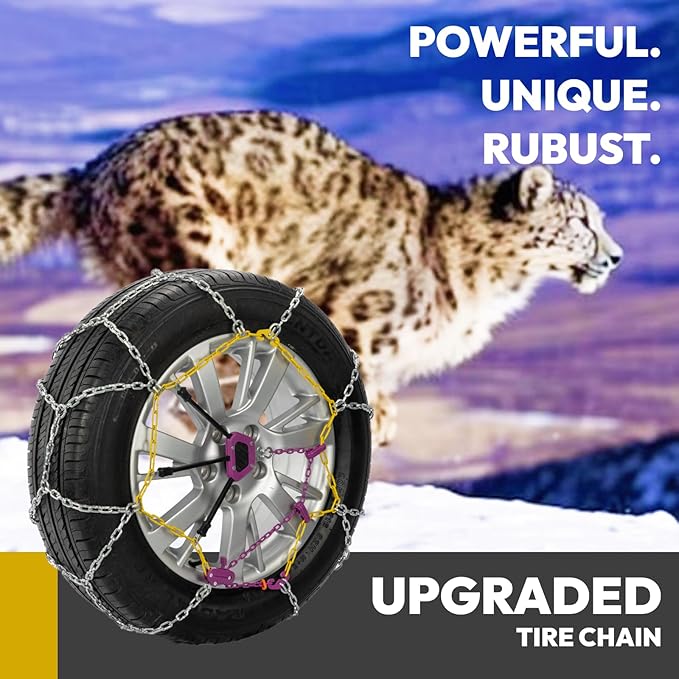 Snow Chains for Car and SUV,Universal Emergency Tire chains,Compatible with Tire Width 180 185 195 205 215 225 235 MM - Set of 2