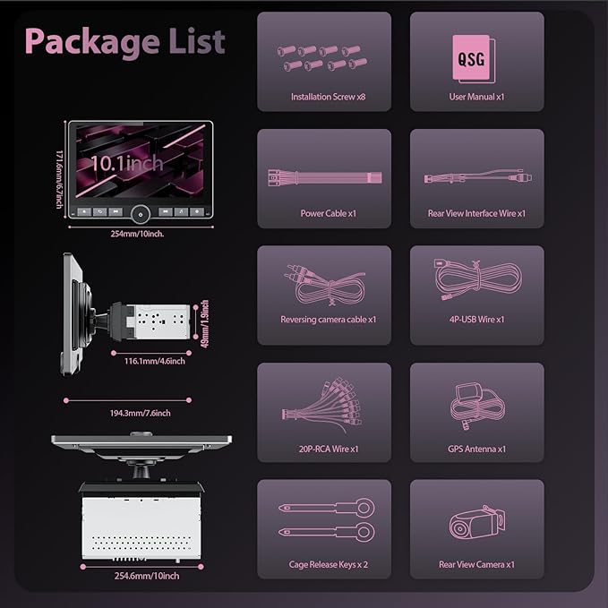 10.1" 360° Rotatable Touchscreen Car Stereo with Wireless Apple CarPlay & Android Auto, Features GPS Navigation, DSP Hi-Fi Sound, Voice Control, Backup Camera,1080P Support & APK Management