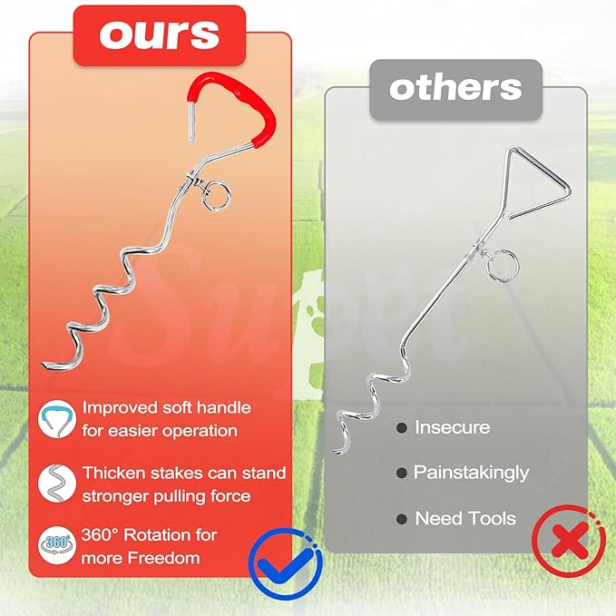 Supet Dog Tie Out Cable and Stake 32/16/10 ft Outdoor, Yard and Camping, for Medium to Large Dogs Up to 125 lbs, 16" Stake, 32/16/10 ft Cable with Durable Spring and Metal Hooks for Outdoor