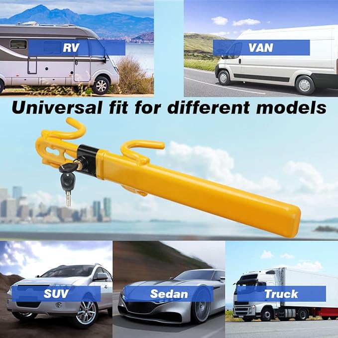 Car Steering Wheel Lock Anti-Theft Device,Yellow Car Lock Steering Wheel Lock Heavy Duty Anti Theft Car Device with Key
