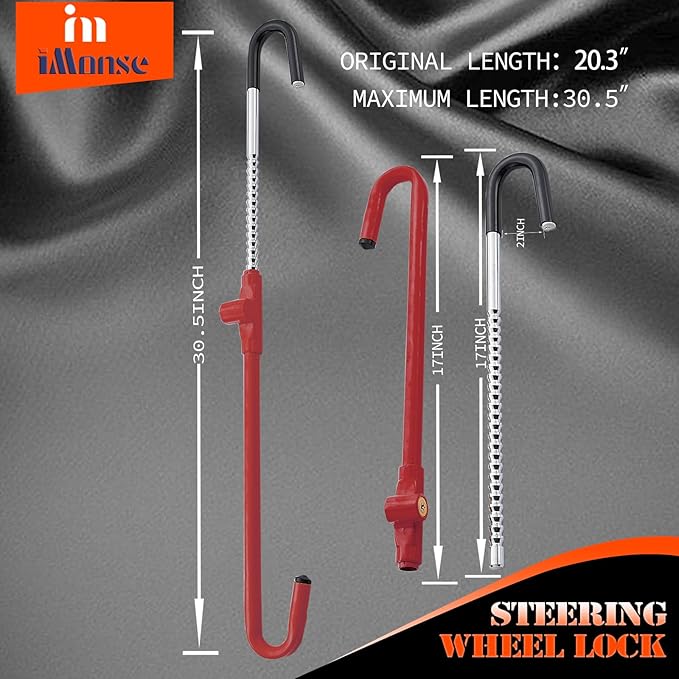 Steering Wheel Lock Anti-Theft Car Device, Steering Wheel Pedal Brake Lock Retractable Hook Car Security Products Universal Fit(Red)