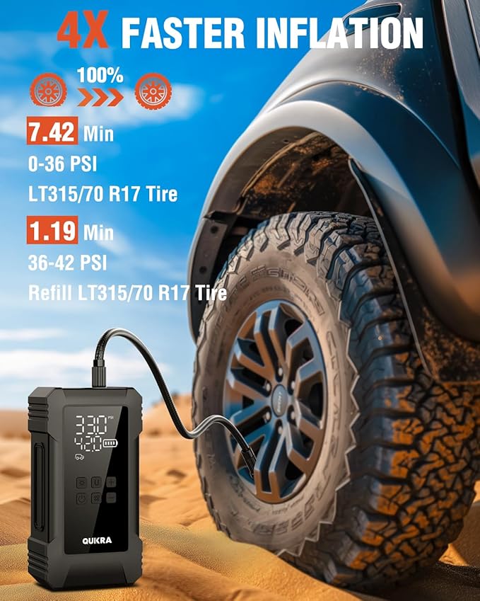 NW08 Tire Inflator Portable Air Compressor for Heavy-duty Vehicle, Dual Cylinder Cordless Air Pump for Car Tires with 12000mAh Battery Capacity, 4× Faster 150PSI Car Tire Pump for SUV, Truck, Pickup