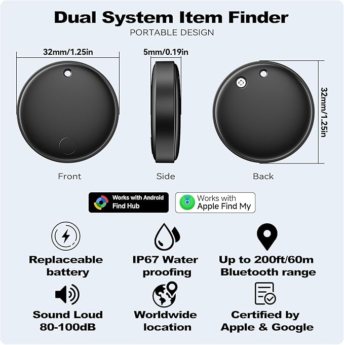 Eelexa Dual Platform (for iOS and Android) Smart Tag Tracker, 4 Pack Dual System Air Tracker Tag Compatible with Apple Find My or Google Find Hub APP, Keys Finder, Item Locator with Waterproof&Light