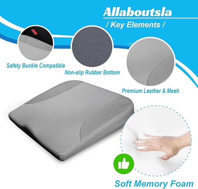 Car Seat Cushion, Car Seat Cushions for Driving with Comfort Memory Foam - Sciatica & Back Pain Relief, Suitable for Car, Truck, Office Chair (Gray)