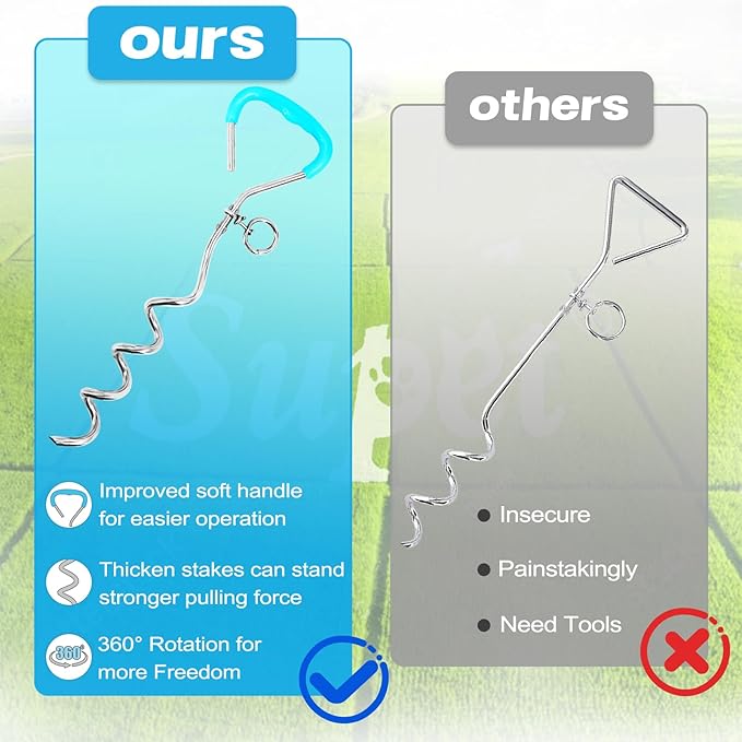 Supet Dog Tie Out Cable and Stake, Heavy Duty Runner with 32/16/10 FT Lead, Long Leash/Tether for Camping Backyard Outdoor Ground, Chain for Medium Large Dogs up to 125lbs (10FT)