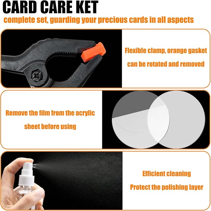 267 Pcs Card Care Clean Kit,Trading Card Cleaning Kit with Fixing Jig and EVA Shaping Foam, Suitable for PSA Rated Baseball Football Basketball Sports Cards Card Care (Orange)