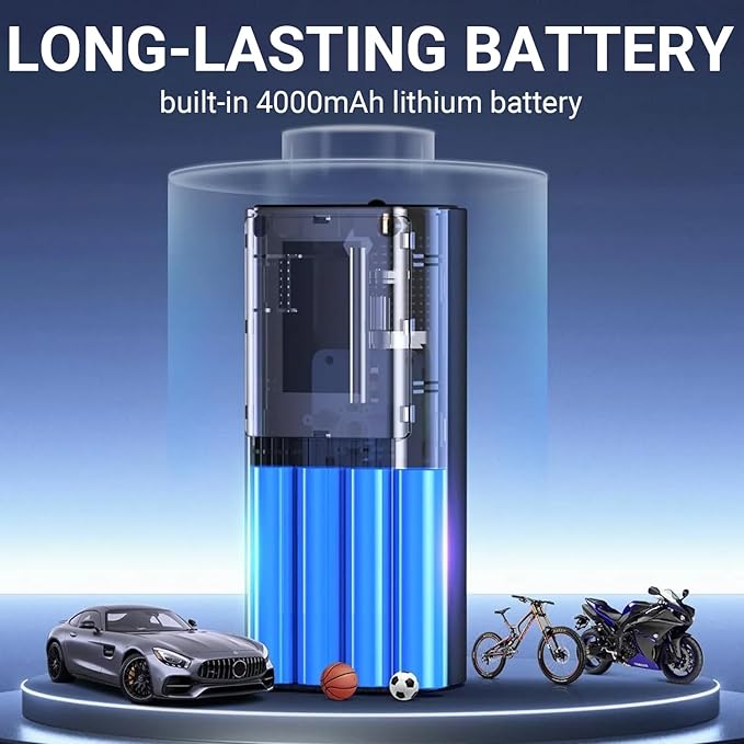 Tire Inflator Portable Air Compressor, 150PSI Portable Air Pump for Car Tires, Electric Bike Tire Pump with Pressure Gauge LED Light, Rechargeable Tire Inflator for Car, Motorcycle, Bike, Ball