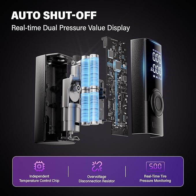 TM-A Tire Inflator Portable Air Compressor - 12V Car Tire Air Pump Portable with Pressure Gauge - One Minute Fast Inflation, Ideal for Car, Motorcycle, Bicycle and More