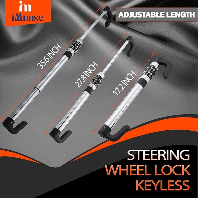 Steering Wheel Lock Anti-Theft Car Device, Steering Wheel Pedal Brake Password Lock, Steering Wheel to Pedal Within 17Inch to 33Inch Black