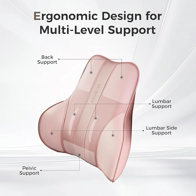 Coverado Lumbar Support Pillow for Car, Ergonomic Memory Foam Back Pillow for Office Chair, New Back Cushion for Pain Relief, PU Leather Car Lumbar Support for Driving Seat