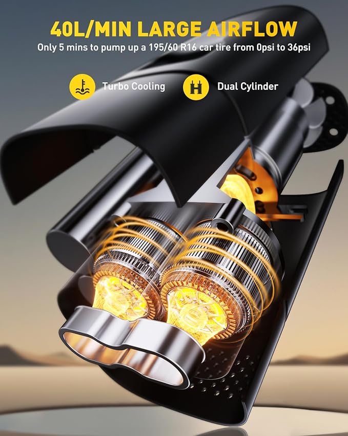 AUXITO A502 Tire Inflator Portable Air Compressor - 150PSI Dual Cylinder 7800 mAh & 12V DC, Bike Pump Air Pump for Car, Truck, Bike, Motorcycle with Digital Tire Pressure Gauge & LED Light