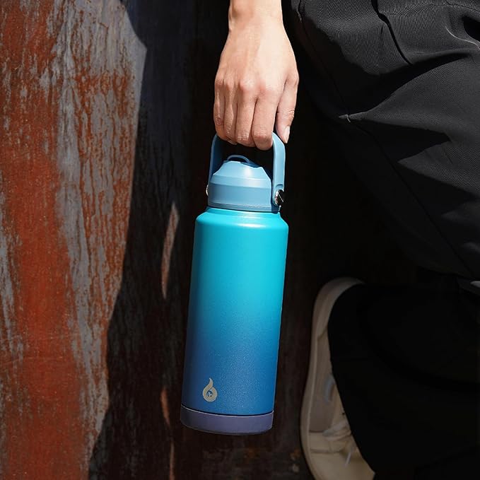 BJPKPK Insulated Water Bottle with Straw Lid, 40oz Large Thermo, BPA Free Leak Proof Stainless Steel Metal Water Bottles, Tumblers, Cups, Flasks for Travel, Sports,Cherry