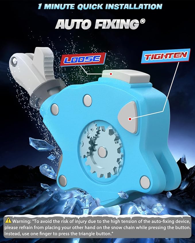 Snow-Chains Auto Fixing 1 Min Quick Fit Easy Installation Tire-Chains, Christmas Gifts for Safety, Universal Emergency Tire Traction Chain for Passenger Car and SUV - Set of 2 (XM-140)