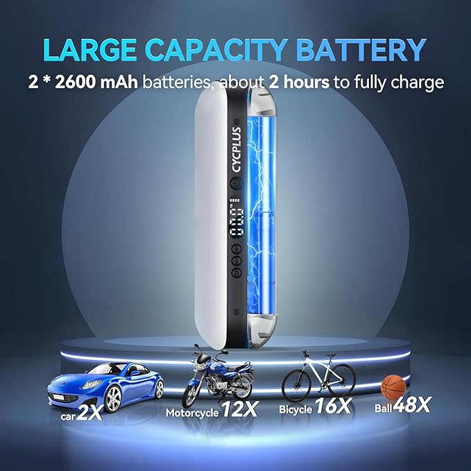CYCPLUS Electric Air Compressor Portable Bicycle Pump Car Tire Inflator, Max 150 PSI, Auto Shut-Off Air Pump with Presta and Schrader Valves for All Bicycles Motorcycles and Cars